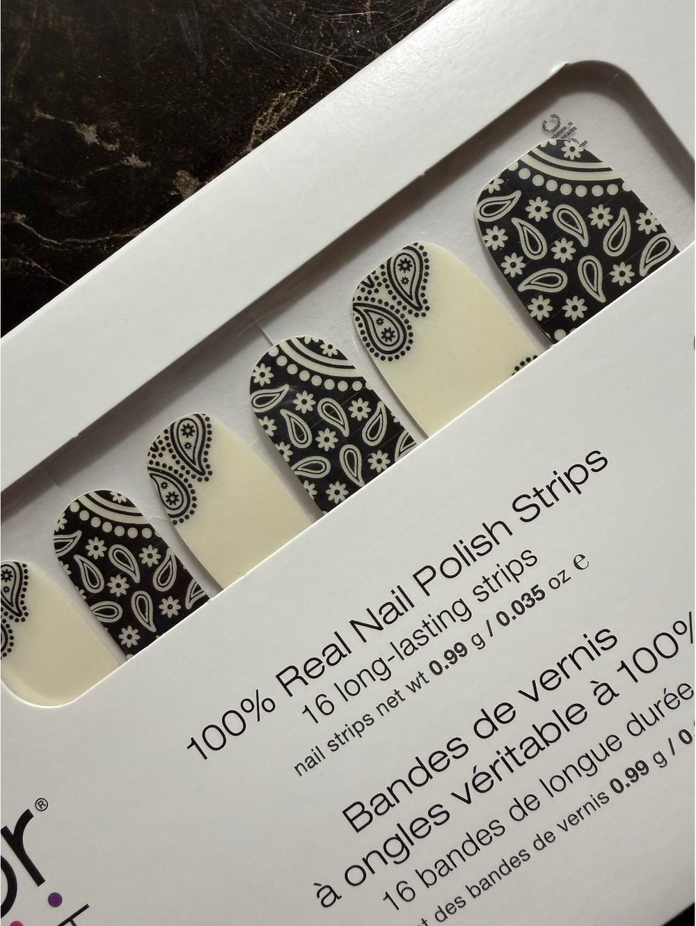Color Street "Bandana Republic" black bandana print on clear nail polish strips